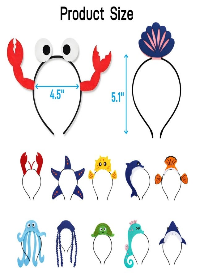 Acshio 12 Pack Sea Animal Party Headband, Felt Fabric Ocean Animals Hair Hoops, Sea Animals Decorations Hair Accessories for Beach Party Favors, Photo Props - Image 2